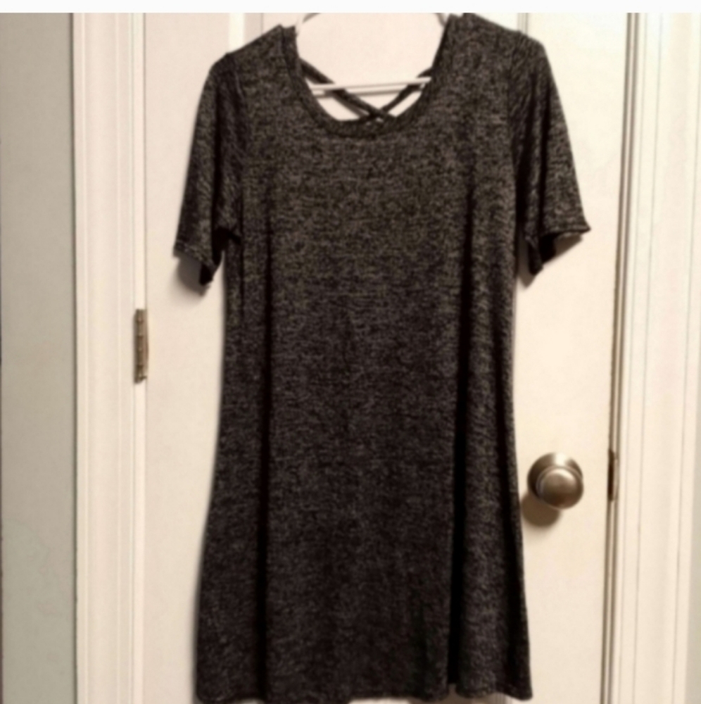 Rachel Rachel Women's Gray Mini Dress L (Junior) Criss Cross Back Summer Boho
